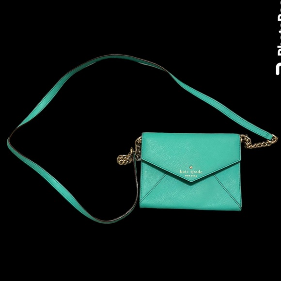 Perfect condition turquoise leather Kate Spade Cedar Street Envelope Crossbody - Picture 1 of 6